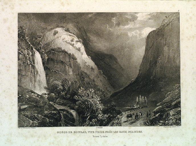 Gorge de Hourat vue prise près les Eaux Chaudes, Louis-Julien Jacottet, 1835,1836