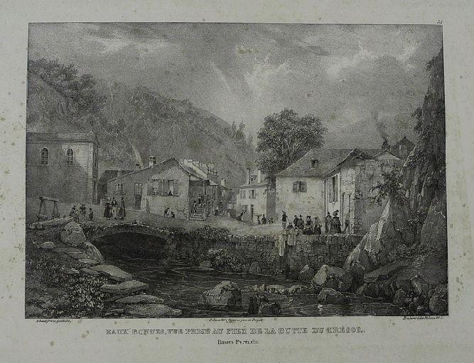 Eaux Bonnes, vue prise au pied de la butte du Trésor, Louis-Julien Jacottet, 1834,1835,1836