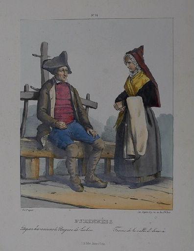 Pyrénées : Paysan des environs de Bagnère-de-Luchon, femme de la vallée de Louvon, Auguste Bry, 1834