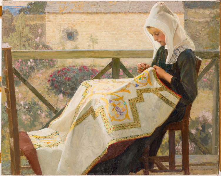 Bretonne brodant une chasuble, Jules Marie Auguste Leroux, 1914