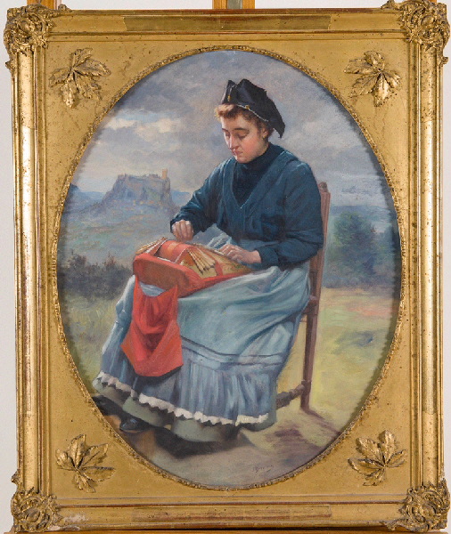 Dentellière du Velay avec le château de Polignac en fond, Joseph Bernard