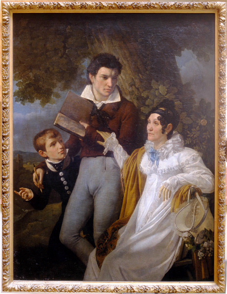 Portrait de famille, dame âgée, architecte et jeune homme, Jean-Victor Schnetz, 1814