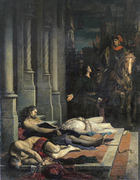 Le corps d'Etienne Marcel est montré au Dauphin Charles de France, futur Charles V, le 2 août 1358, Benjamin Ulmann, 1870