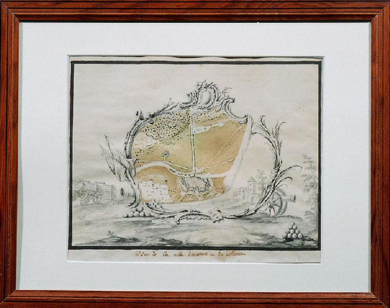 Plan d'Auxonne avec le polygone dans un décor d'artillerie_0