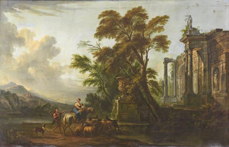 Le Matin ; Un Paysage avec ruines, effet du matin (autre titre), Jean-Baptiste Lallemand, 18e siècle
