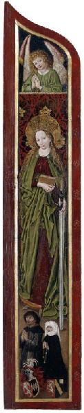 Retable de sainte Marguerite : Martyre de sainte Marguerite (face) ; Un ange, sainte Catherine et donateurs (revers du volet droit.)_1