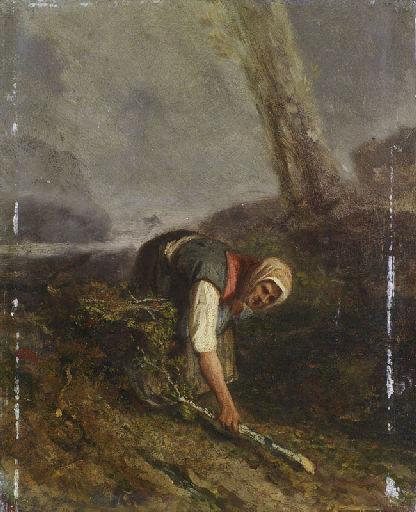 Femme ramassant du bois mort, Adolphe Hervier, 1850,1855