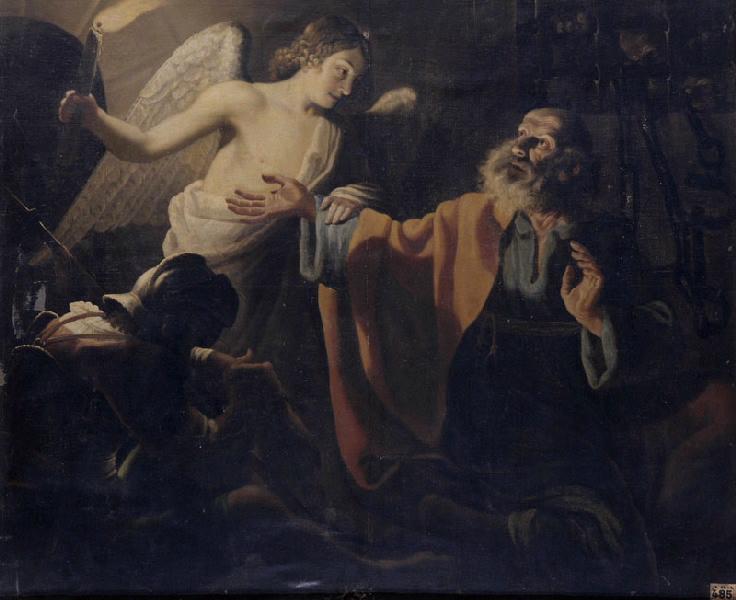 Saint Pierre dans sa prison éveillé par l'ange (copie d'après Valentin), Valentin de Boulogne, 17e siècle