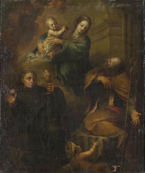 La Vierge et l'Enfant adorés par saint Nicolas de Tolentino et un saint abbé_0