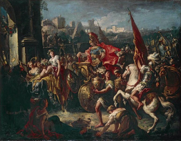 L'Entrée d'Alexandre à Babylone ; Triomphe d'un Général romain (Mentionné sous ce titre dans les catalogues du musée de 1869, 1883), Gaspare Diziani, 1730