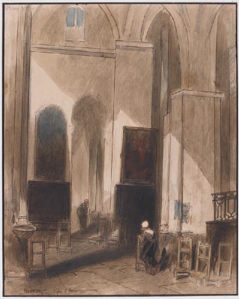 Intérieur d'église, Adolphe Hervier, 1875
