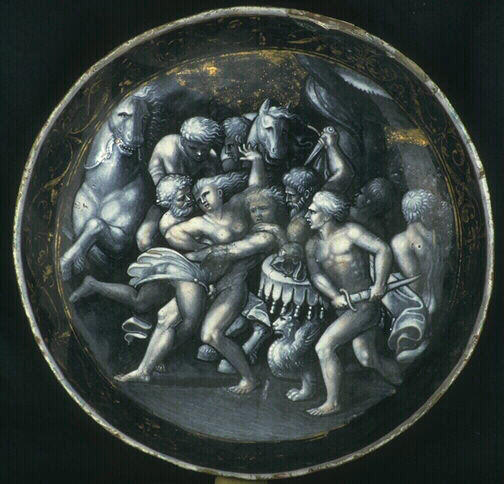 Hercule et Thésée empêchent les centaures d'enlever Hippodamie pendant son mariage avec Pirithoüs ; Rinceaux (revers)_0