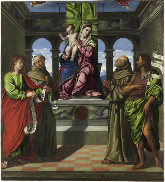 La Vierge, l'Enfant, saint Jean l'Evangéliste et saint François, saint Bernardin et saint Jean-Baptiste ; La Vierge et quatre saints (ancien titre, inventaire, 1898)_0