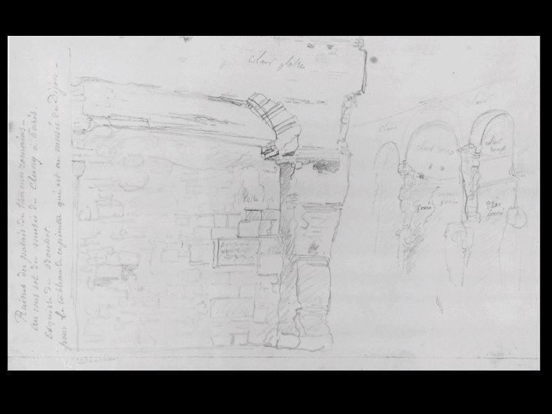 Le Palais des Thermes de Cluny (recto) ; Arcades et piliers (verso), Etienne Bouhot, 1845