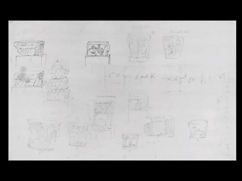 Etude de chapiteaux (recto) ; Arcades, murs et statue à l'antique vue de dos (verso)_0