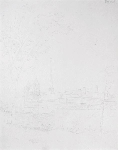 Vue de l'abbaye Saint-Bénigne à Dijon, Etienne Bouhot, 19e siècle