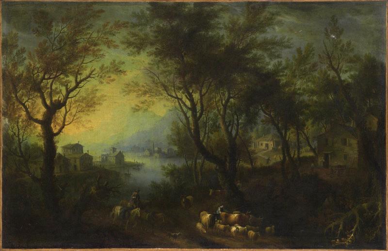 Paysage avec fleuve et un troupeau ; Echappée à travers les arbres avec un troupeau_0