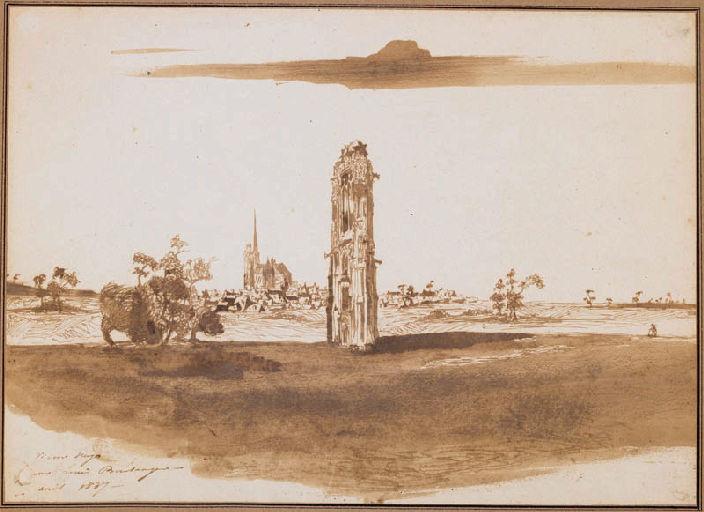 Sans titre ; Le Beffroi de Lière (?) ; Paysage à la tour gothique (Cat. Lemoine), Victor Hugo, 1837 /04