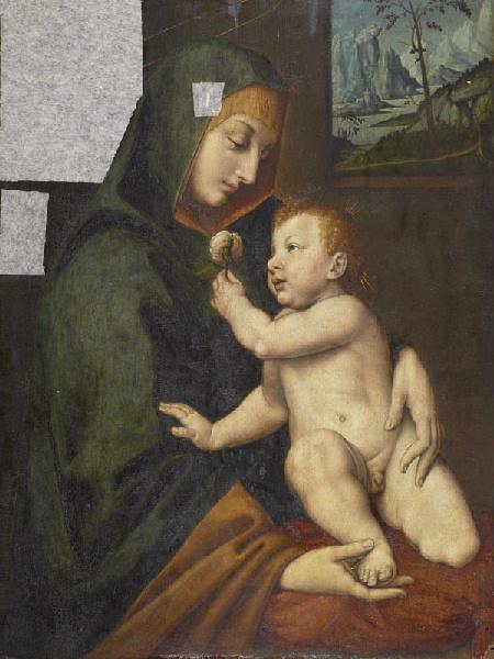 La Vierge et l'Enfant qui tend une rose à sa mère (copie d'après un anonyme lombard), Ambrogio Figino, 16e siècle