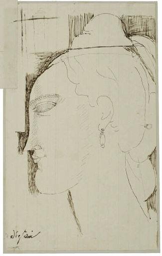 Tête de femme aux boucles d'oreille, Amadeo Modigliani, 1913