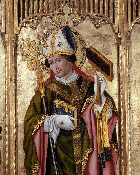 Retable de Pierre Rup ; Saint Etienne, saint Blaise, saint Jean-Baptiste, saint Pierre et le donateur Pierre Rup, citoyen et marchand de Genève_1