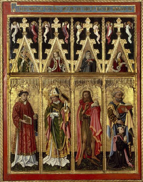 Retable de Pierre Rup ; Saint Etienne, saint Blaise, saint Jean-Baptiste, saint Pierre et le donateur Pierre Rup, citoyen et marchand de Genève_0
