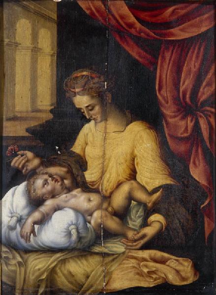La Vierge contemplant l'Enfant couché sur un coussin (copie d'après Mazzola Bedoli) ; Une femme souriant à son enfant couché devant elle (ancien titre (Cat. du Musée, 1818)), Girolamo Mazzola-Bedoli