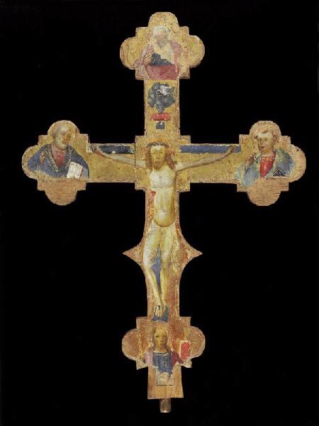 Le Christ entre la Vierge, saint Jean, le Père et saint François ; Le Christ entre les quatre évangélistes (autre titre), Maitre De Montefloscoli, 1er quart 15e siècle
