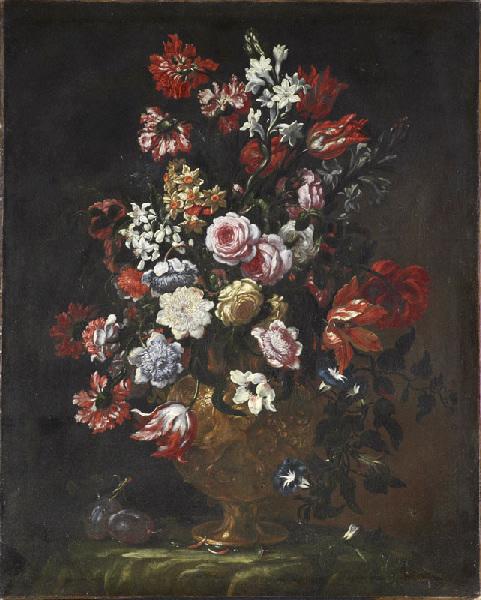 Fleurs dans un vase orné de putti_0