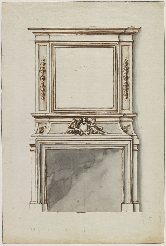 Cheminée ornée de putti tenant un écusson (Titre attribué), Jean Dubois, 2e moitié 17e siècle