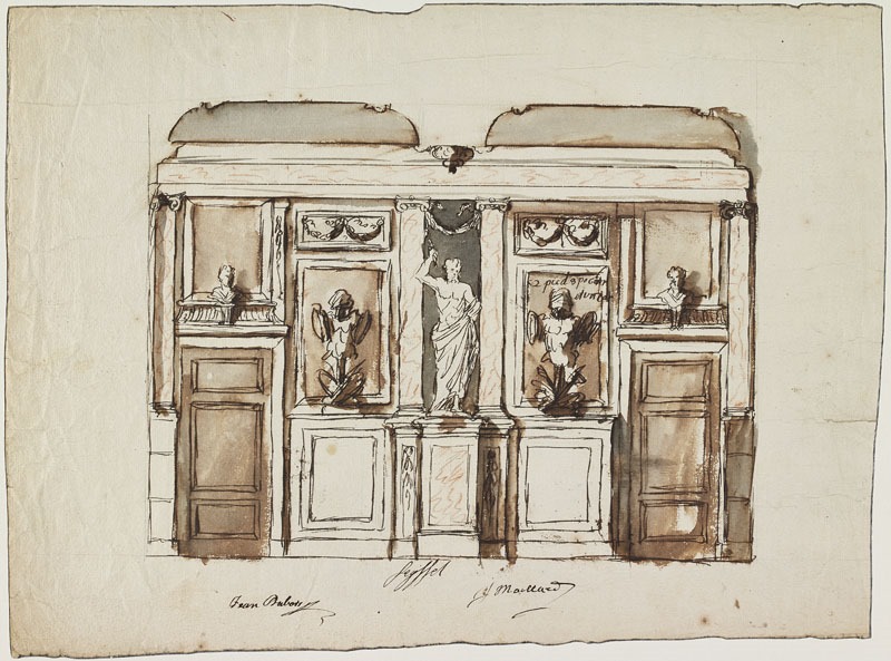Mur d'un salon avec statue de Jupiter foudroyant (Titre attribué), Jean Dubois, 2e moitié 17e siècle