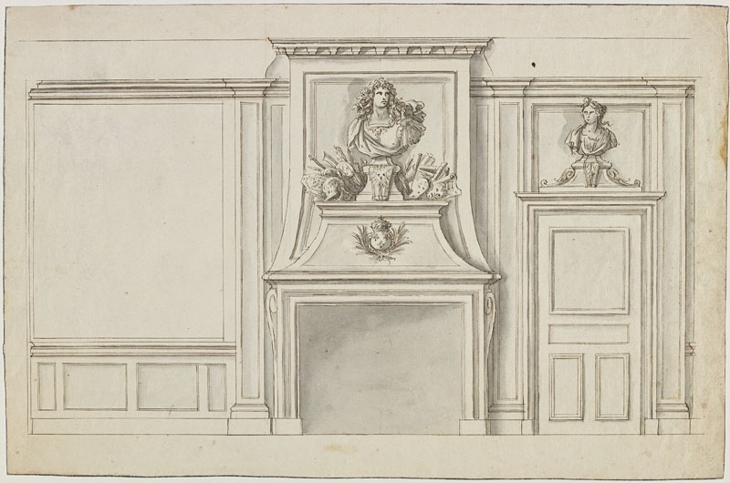 Cheminée avec buste de Louis XIV, attributs des arts et de la guerre (Titre attribué), Jean Dubois, 2e moitié 17e siècle