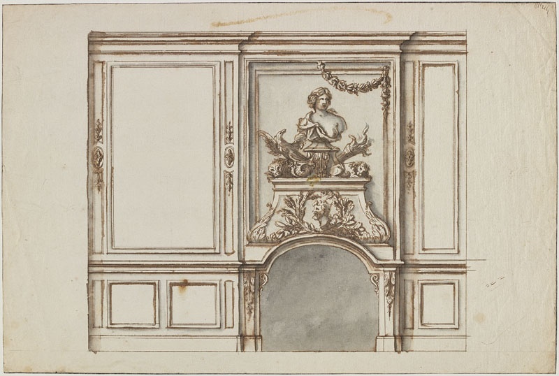 Cheminée avec buste de femme, accompagné d'un aigle, d'un foudre, d'un dauphin et d'un lion (Titre attribué), Jean Dubois, 2e moitié 17e siècle