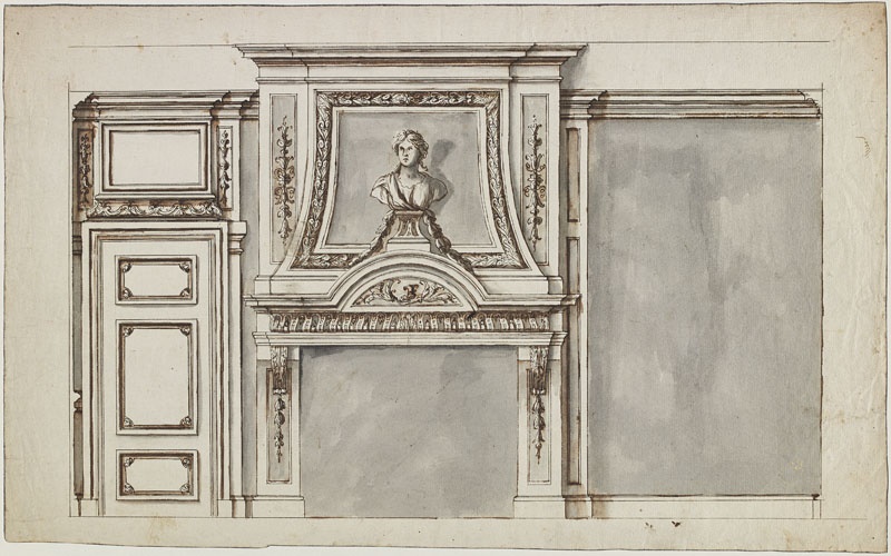 Cheminée avec buste de femme, une porte à gauche (Titre attribué), Jean Dubois, 2e moitié 17e siècle