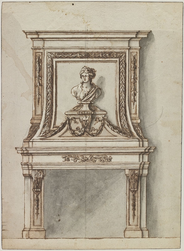 Cheminée avec buste de femme portant un diadème (Titre attribué), Jean Dubois, 2e moitié 17e siècle