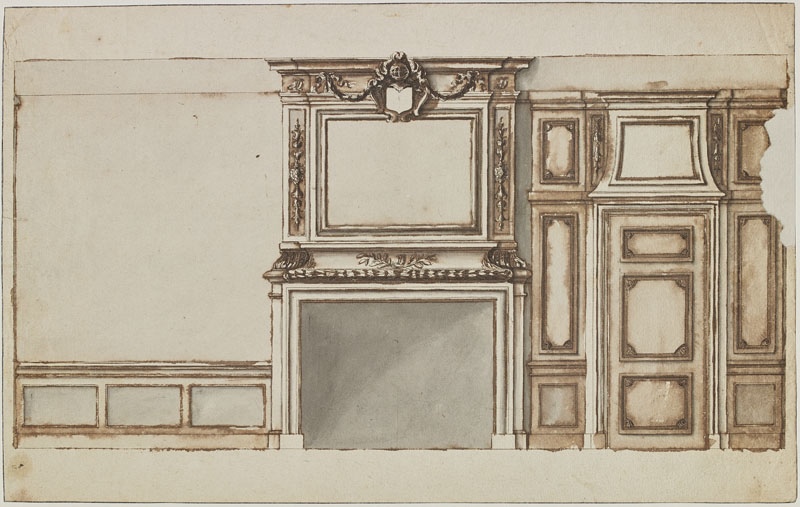 Cheminée avec panneau rectangulaire, une porte à droite (Titre attribué)_0