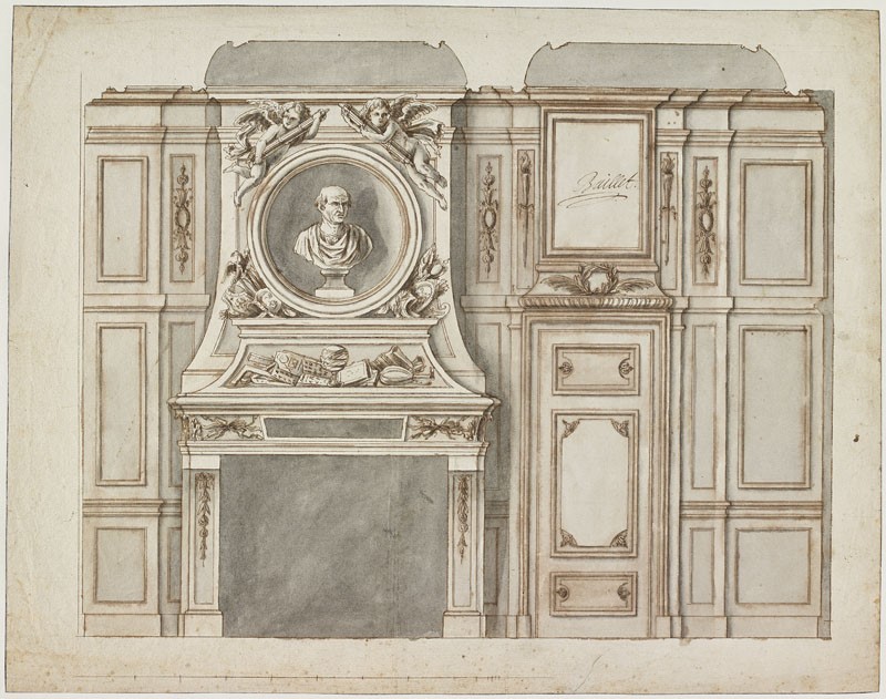 Cheminée avec buste d'homme chauve à l'antique (Titre attribué), Jean Dubois, 3e quart 17e siècle