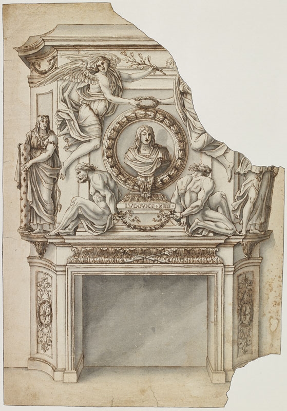 Cheminée avec Louis XIV jeune en empereur romain, Jean Dubois, 3e quart 17e siècle