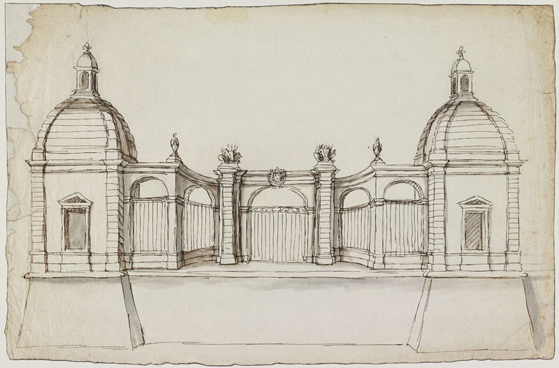 Projet pour l'entrée du Cours-la-Reine à Dijon (Titre attribué) ; Entrée de parc aux armes des Condé (la Colombière?) (Titre attribué), Jean Dubois, 2e moitié 17e siècle