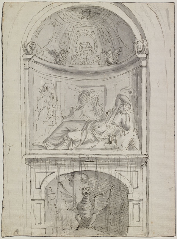 Statue de l'Ariane endormie du Vatican, dans une niche aux armes Borghese (Titre attribué), Jean Dubois, 2e moitié 17e siècle