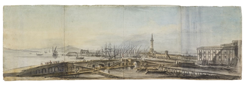 Vue du Port de Naples avec le phare Saint-Vincent ; Études de côtes rocheuses, Jean-Baptiste Lallemand, 1750 vers