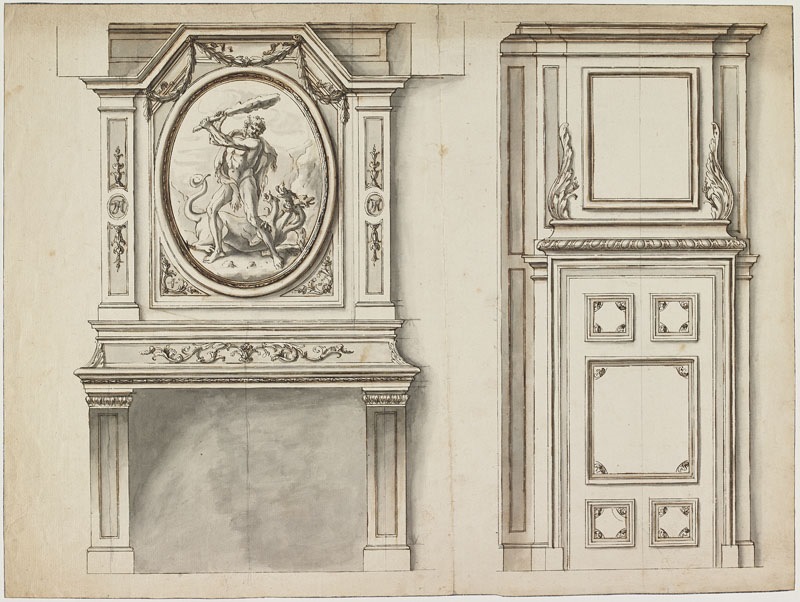 Cheminée avec Hercule combattant l'Hydre de Lerne (Titre attribué), Jean Dubois, 2e moitié 17e siècle