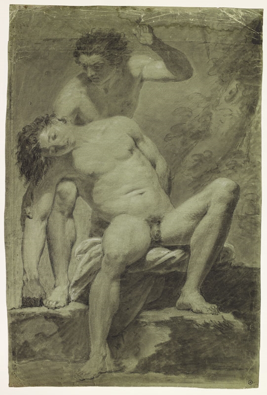 Académie d'homme frappant un autre homme assis (Titre attribué) ; Académie_0