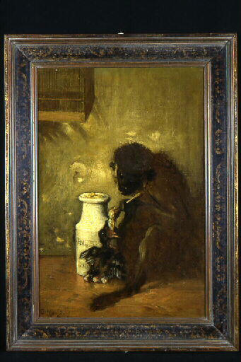 Singe nourrissant un oisillon avec de la moutarde de Dijon, Charles Monginot, 4e quart 19e siècle