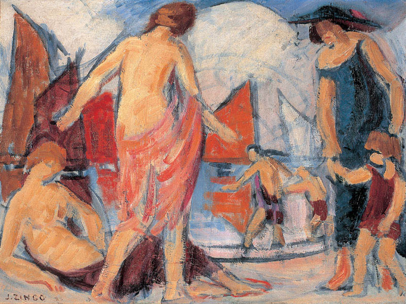 Elégantes à la plage (la baignade) (femmes en bord de mer), Jules Emile Zingg, 1932
