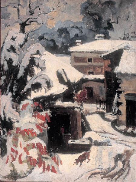 La neige ; Cour de ferme (autre titre), Jules Emile Zingg, 1917