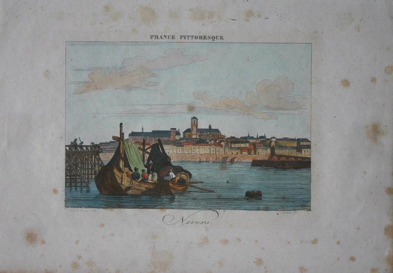 La France pittoresque : Vue de Nevers (avec bateau au premier plan), François Louis Couche, 1835
