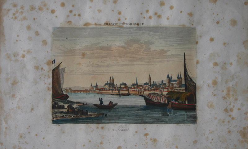 La France pittoresque : Vue de Tours, avec berge et bateaux au premier plan, François Louis Couche, 1835