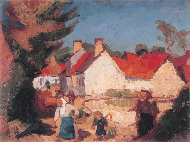 Scène de village (recto), Scène de moisson avec charrette (verso), Jules Emile Zingg, 1ère moitié 20e siècle