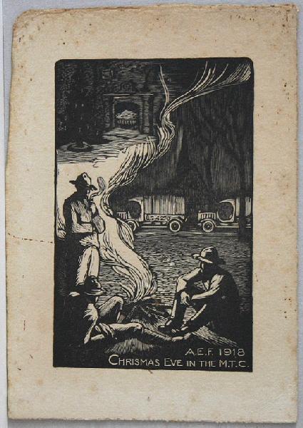 Soldats américains autour d'un feu (carte de voeux), Fernand Chalandre, 1918